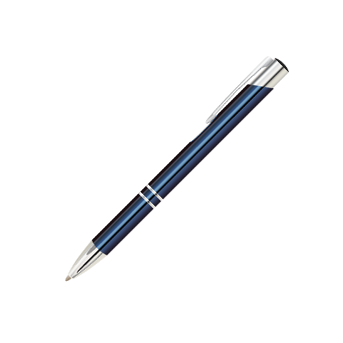 Metalen pennen met laser gegraveerd - Donkerblauw glanzend