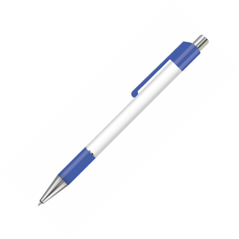 Bolígrafo de punta rodante con empuñadura y pulsador - Azul