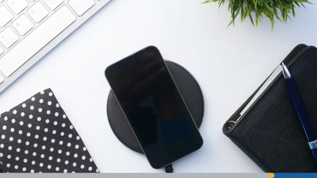 Smartphone on a charging dock 
