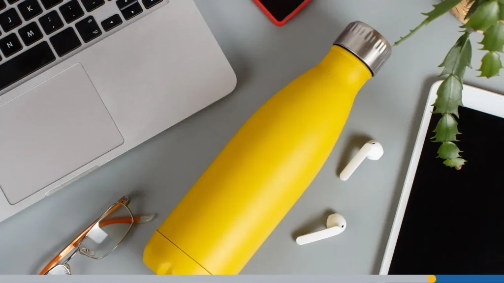 Yellow water bottle on a desk