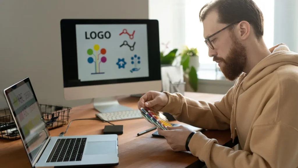 Graphic designer working on a logo