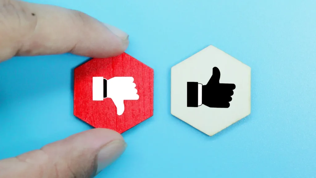 Hexagon with symbols fingers good and not good