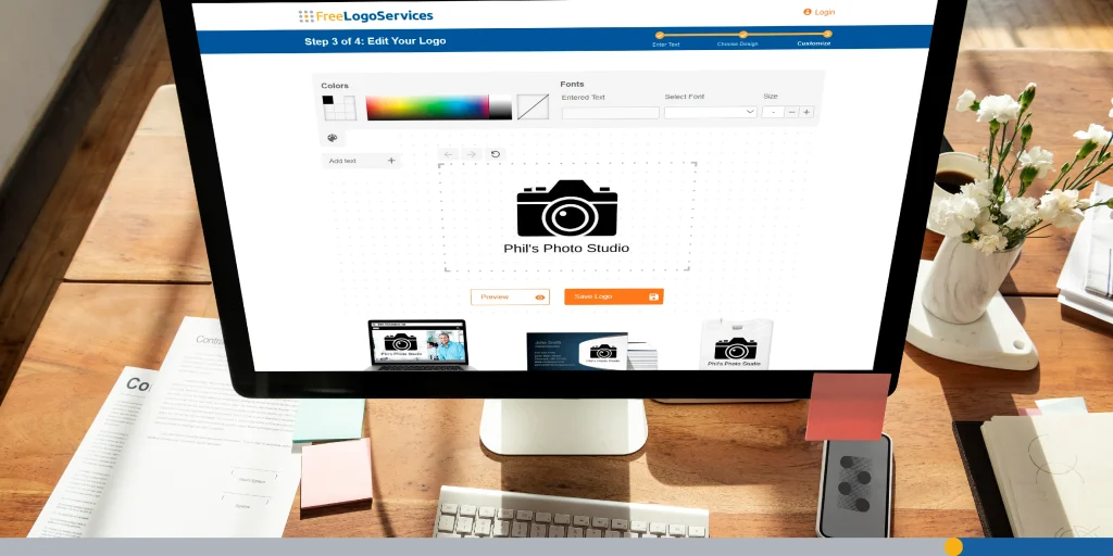FreeLogoServices logo maker on a computer