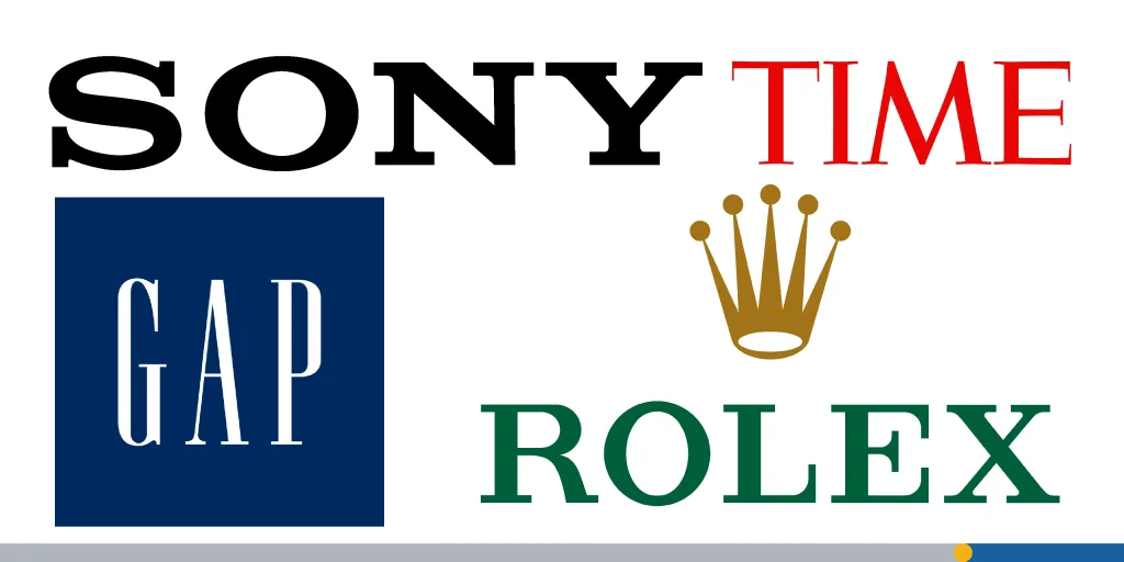 Sony, Time, Gap, and Rolex logos