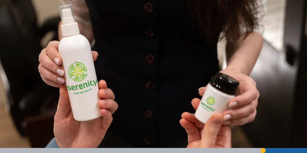 Man and woman are holding jars with private label care products
