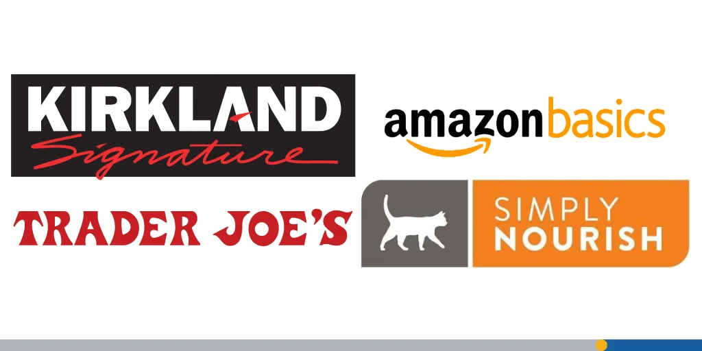 Kirkland, Amazon, Trader Joe's, and Simply Nourish logos 