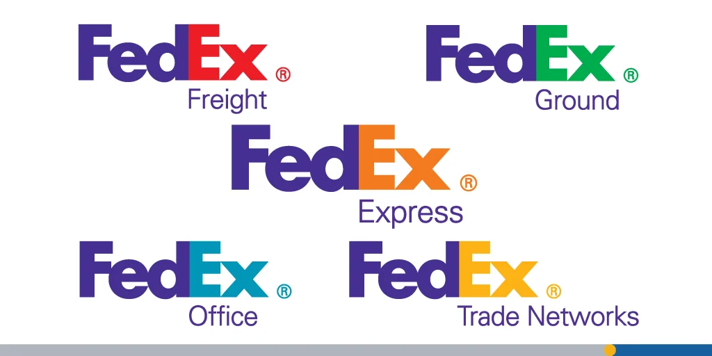 Different iterations of the FedEx logo 