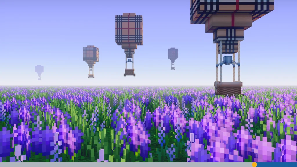 Hot air balloons created in a Minecraft world