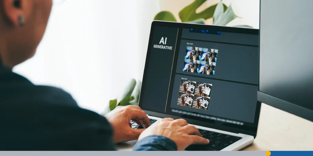Person creating photo art with Artificial Intelligence software in computer