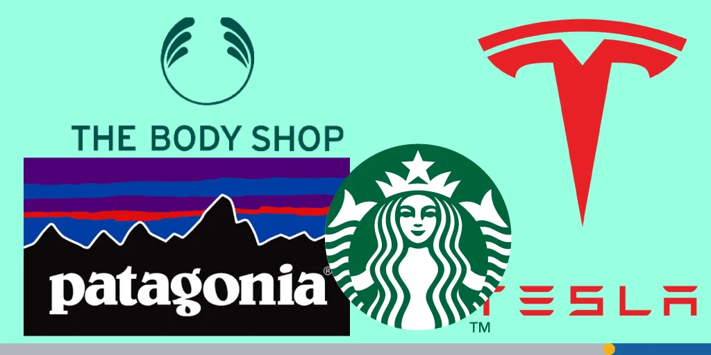The Body Shop, Starbucks, Tesla, and Patagonia logos