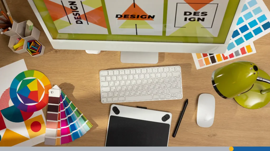 Logo design elements on a desktop computer 