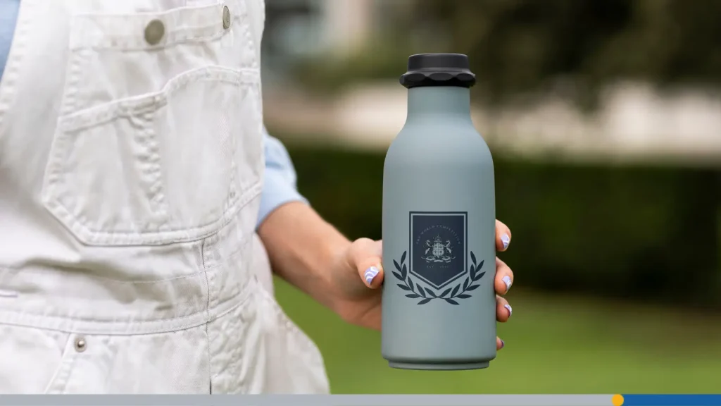 Water bottle with a custom logo design