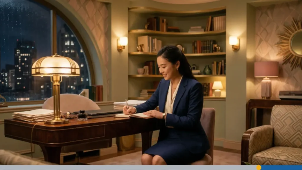 Young woman sketching logo color combinations for merch in a notebook, exploring logo color psychology for print and the best logo colors for t-shirt and hoodie designs.