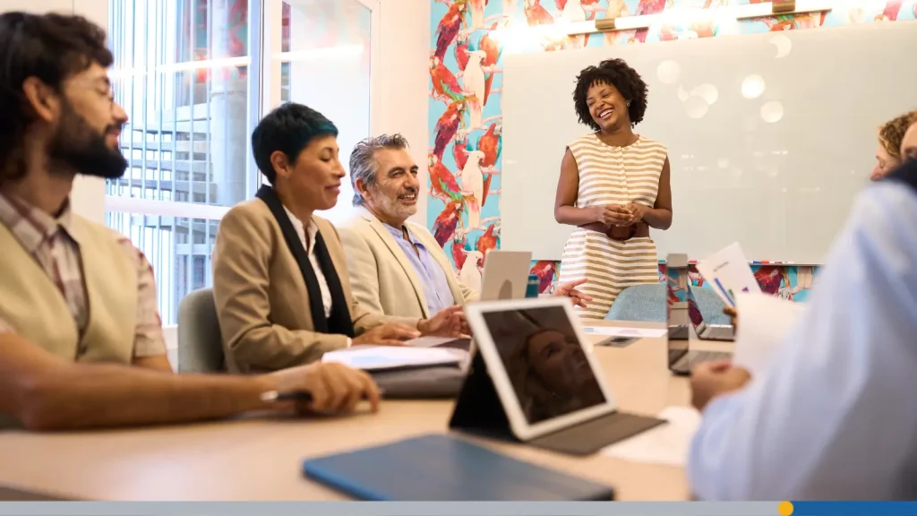 People attending a brand meeting