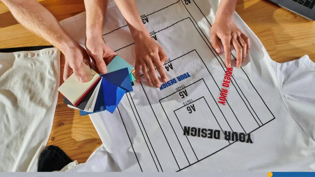 Logo design being put on a t-shirt