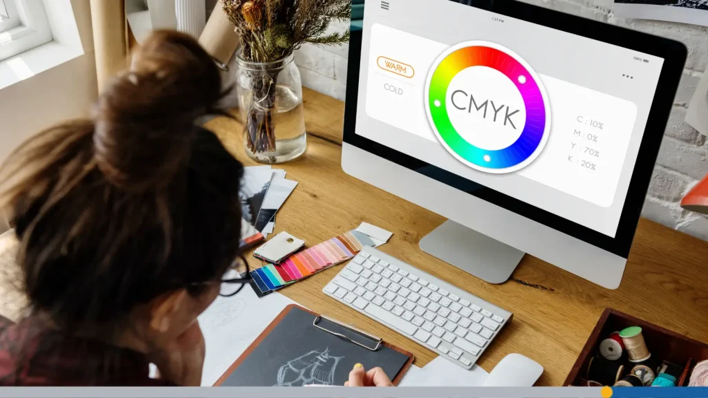 CMYK color wheel on a computer