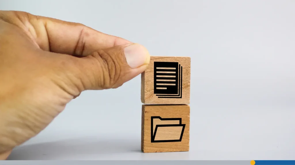 Wooden logo file blocks 