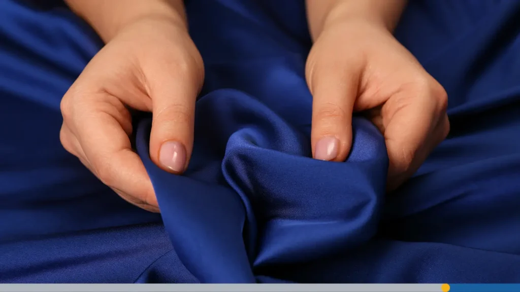 Woman feeling soft fabric 