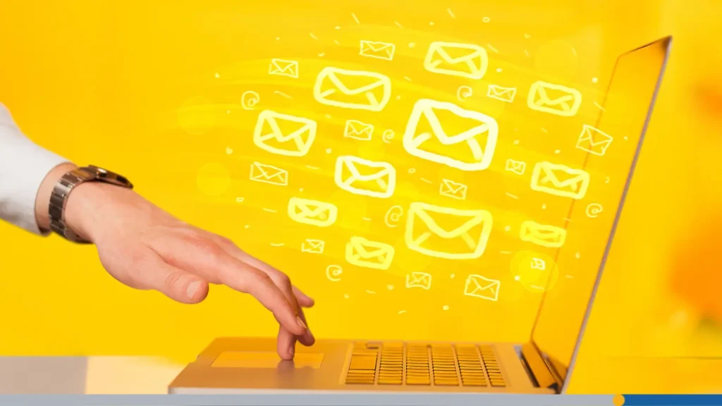Digital emails coming out of a computer screen