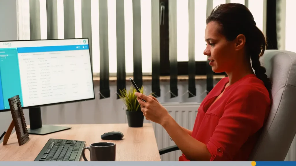 Business woman checking her email