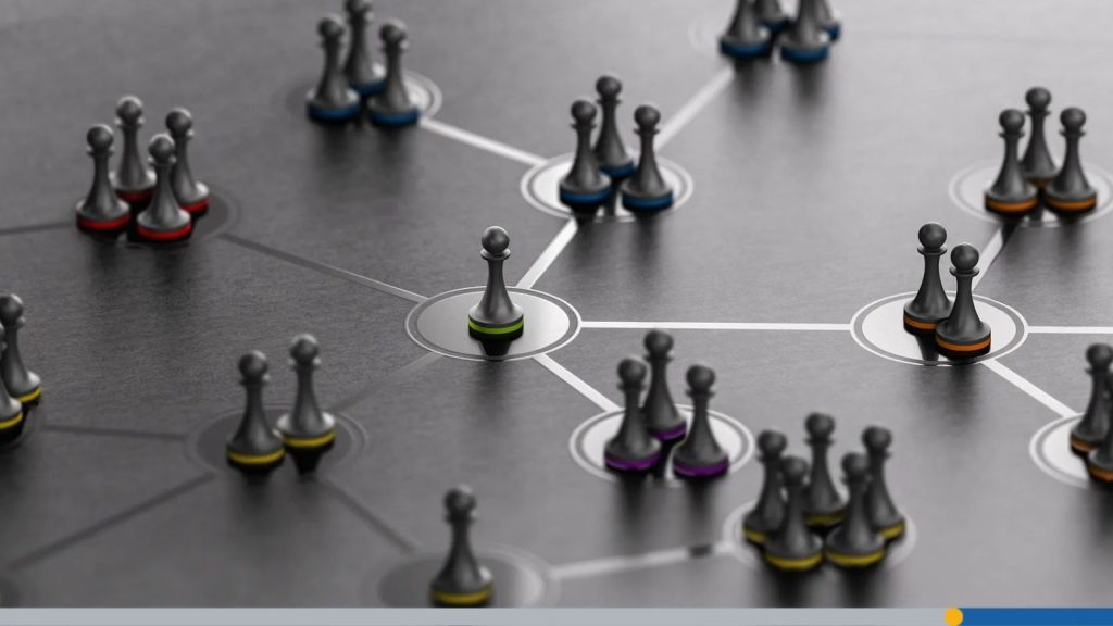 Pawns placed on a network map