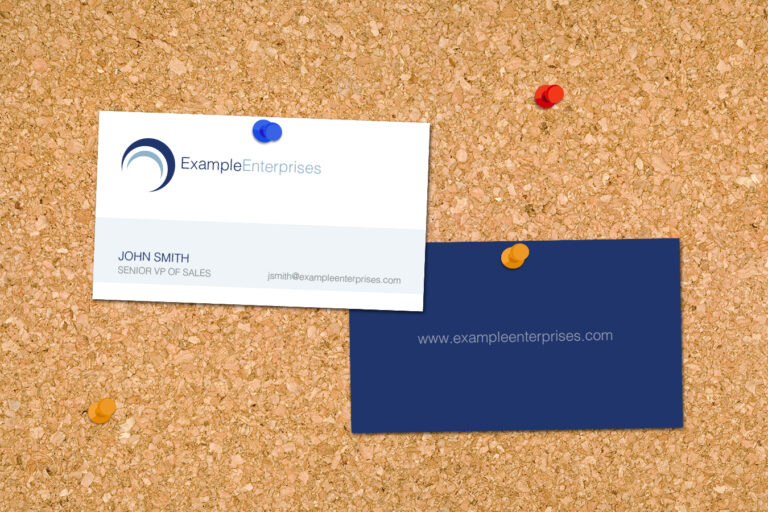 business card example on cork board