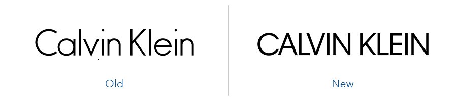 Older Calvin Klein logo version versus new calvin klein logo version