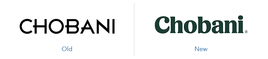 Older Chobani logo version versus new chobani logo version