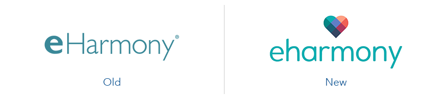 Older Eharmony logo version versus new Eharmony logo version