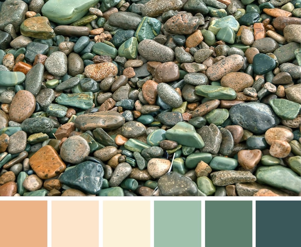 Multi-colored pebbles with earth tone color scheme