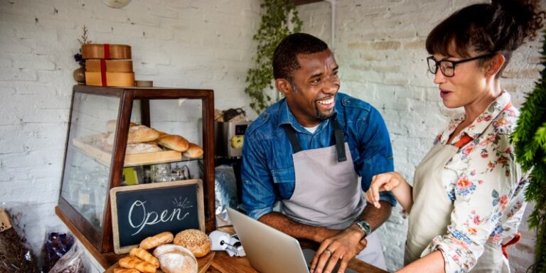 Male and female bakery owners