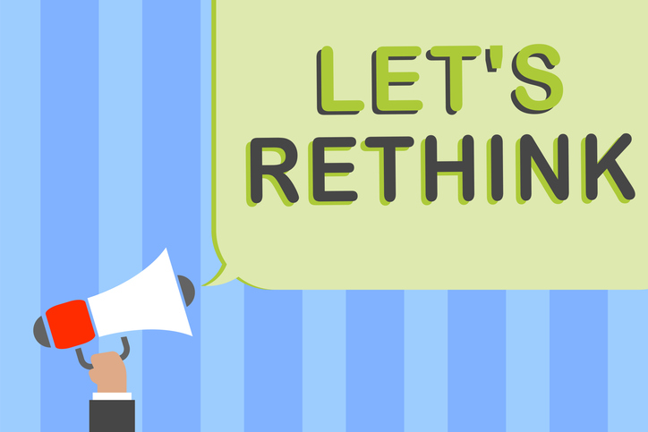 illustrated speech bubble saying "Let's rethink"