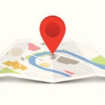 Map with a pin isolated on white.